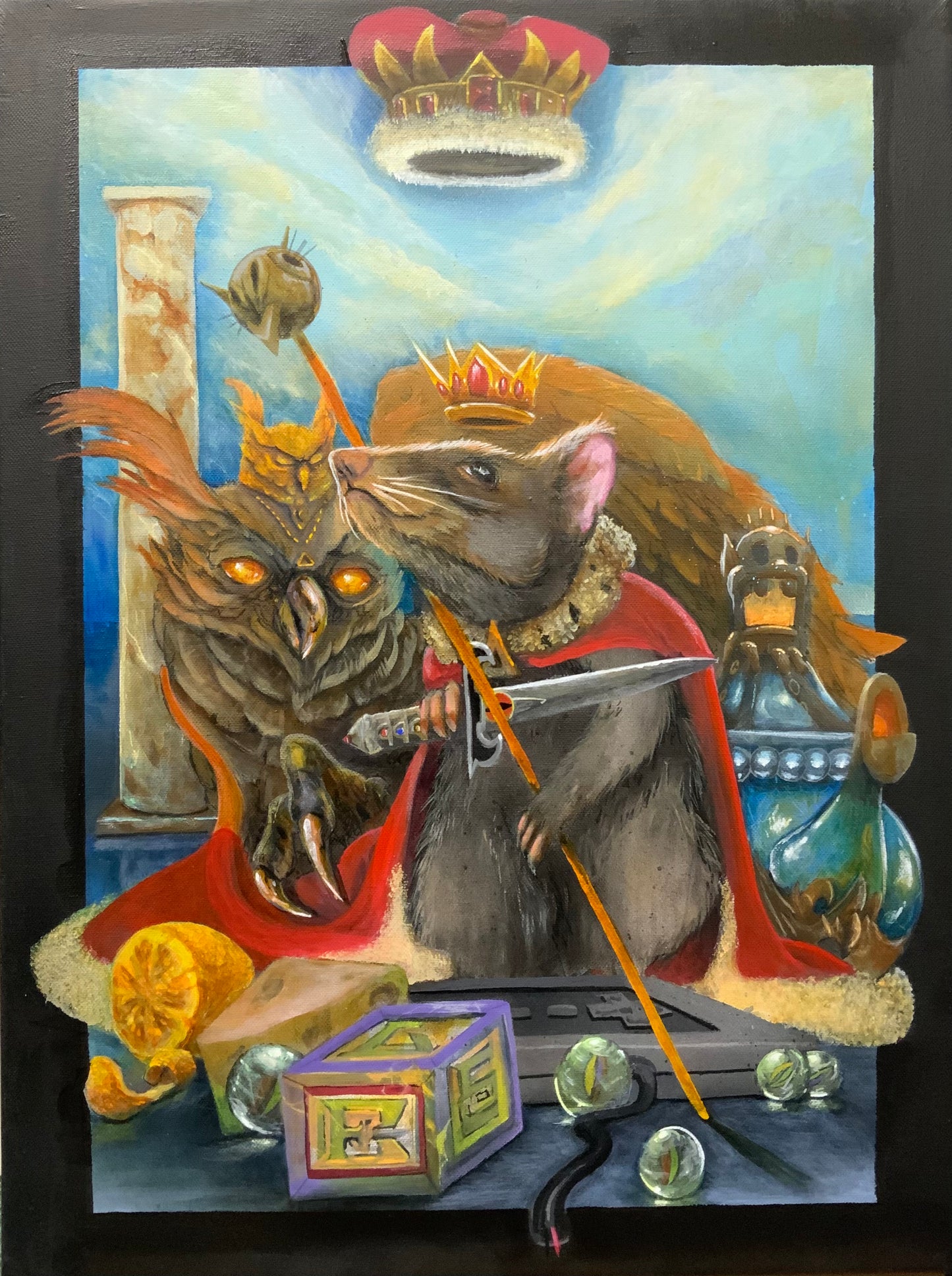 Owl and Rat Abstract: Acrylic on Canvas Painting