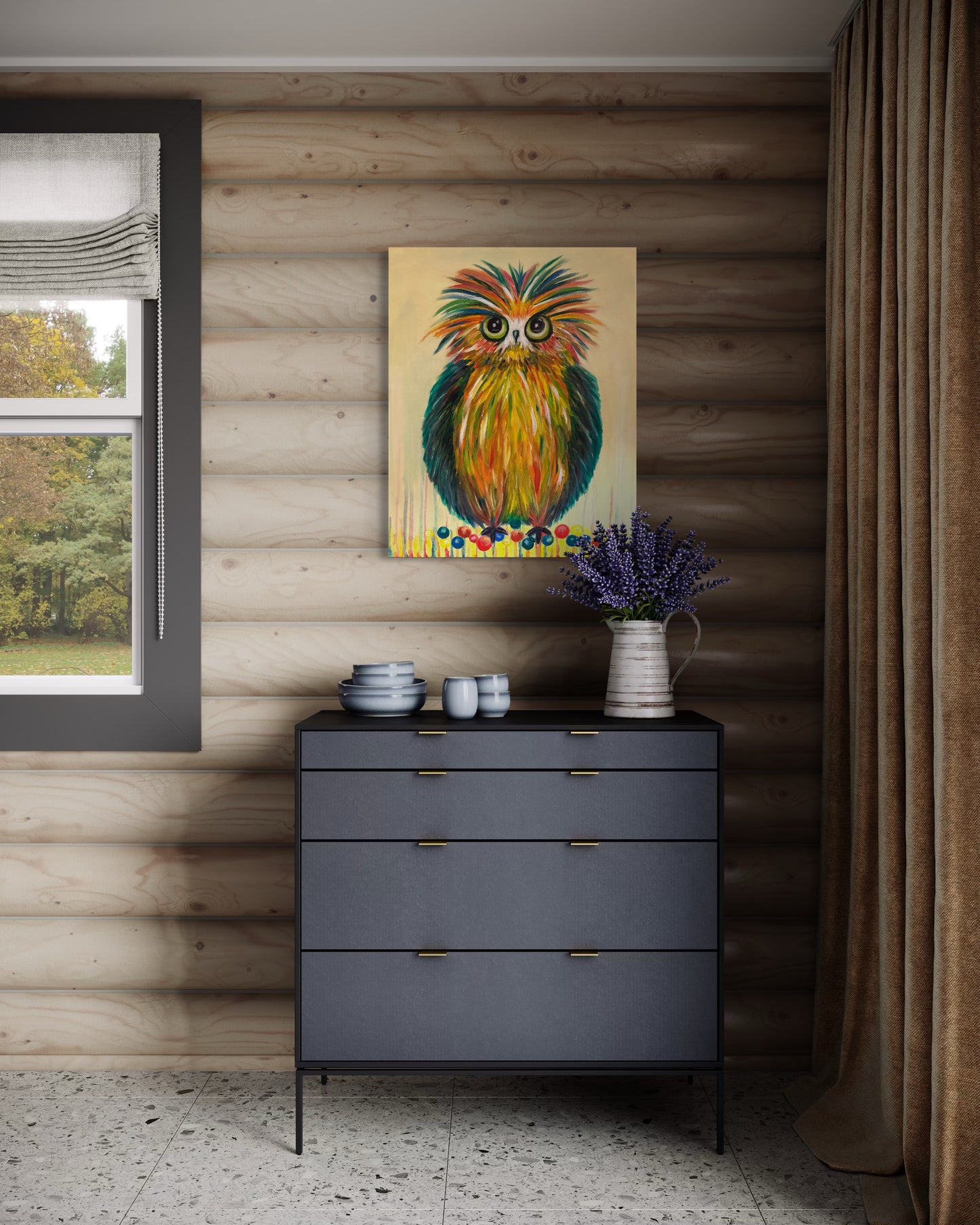 Owl: Oil on Canvas Painting