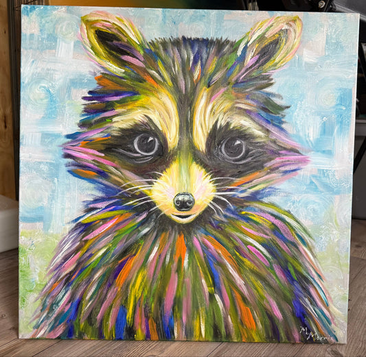 Raccoon: Oil on Canvas Painting